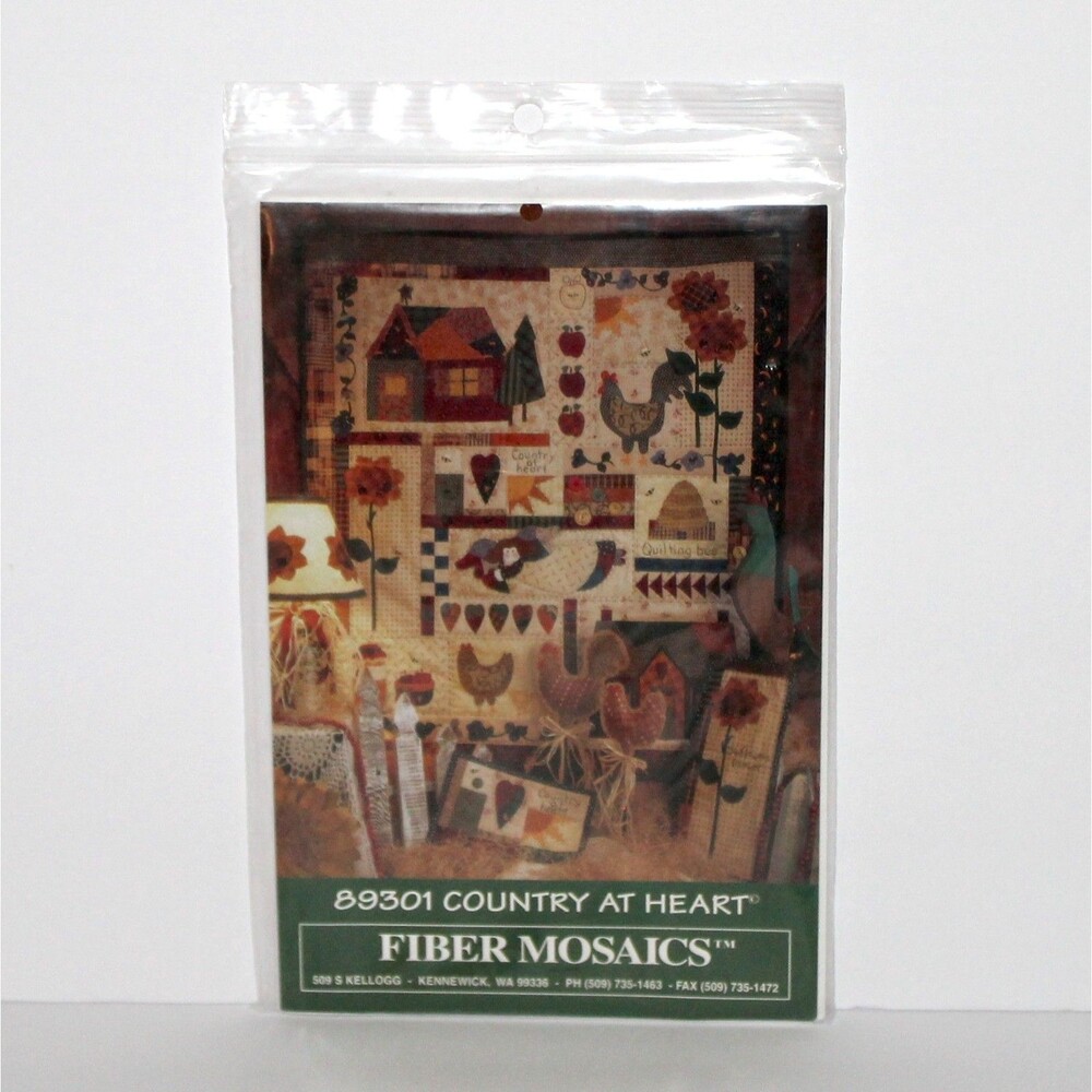 Fiber Mosaics Country At Heart Quilt Pattern 1995 folk Americana house chicken